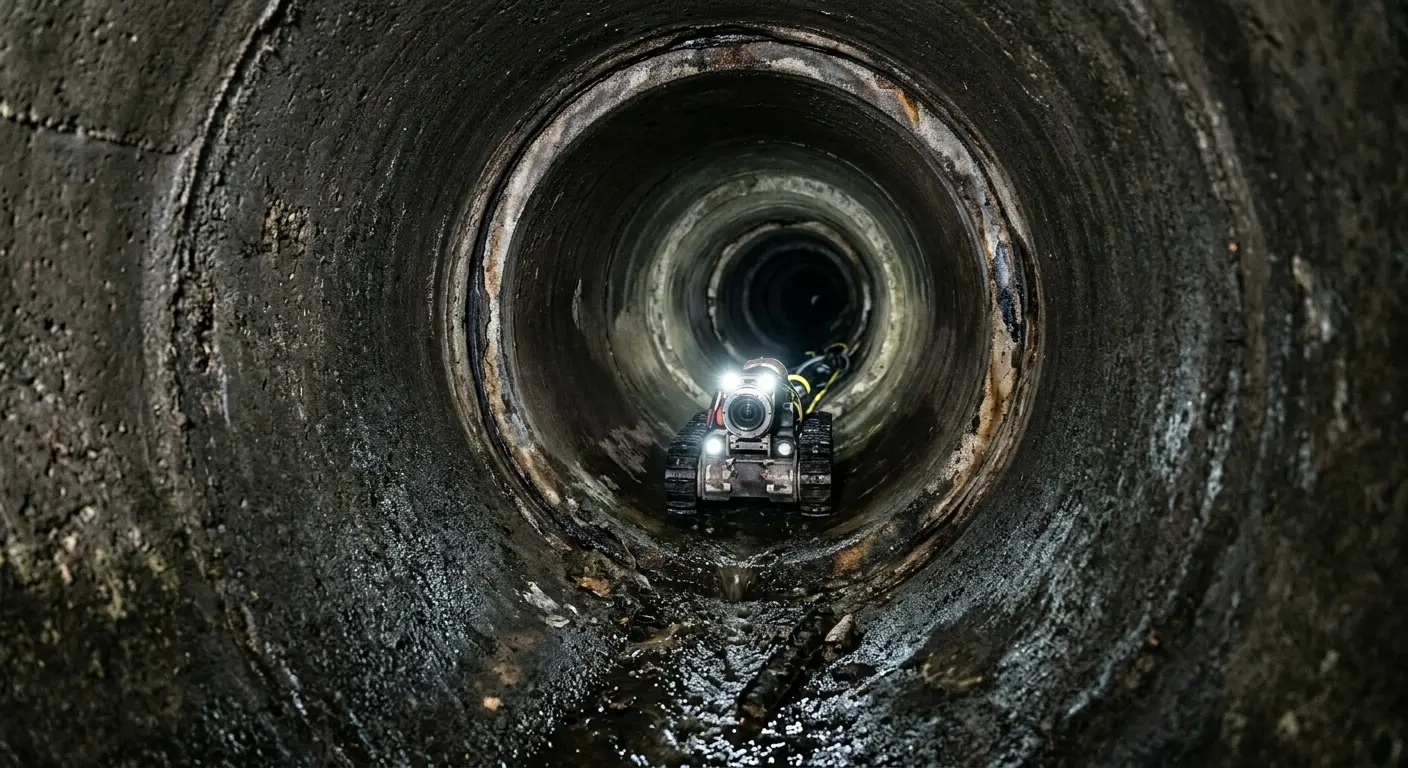 Robotic sewer camera inspecting pipe interior for Sewer Line Cleaning in Franconia